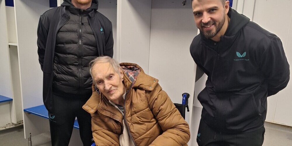 clipstonehall and lodge and the stags A resident from Clipstone Hall & Lodge Care Home with players from Mansfield Town FC
