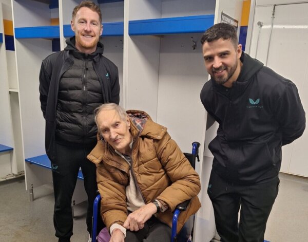 clipstonehall and lodge and the stags A resident from Clipstone Hall & Lodge Care Home with players from Mansfield Town FC